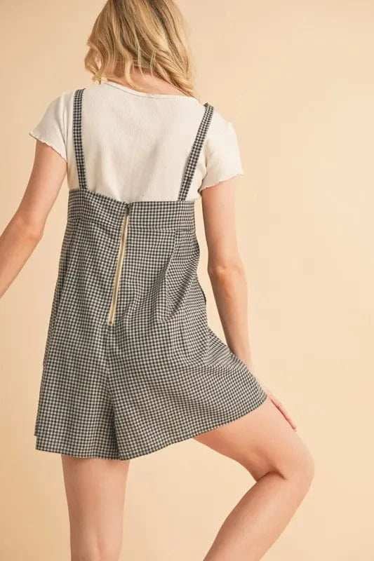 Aemi+Co Plaid Square Neck Romper - Trendsi - Flyclothing LLC