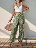 Smocked Slit Printed High Waist Pants - Trendsi - Flyclothing LLC