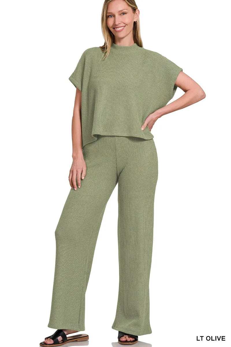 Zenana Sweater Boxy Top & Long Pants Set - Trendsi - Flyclothing LLC