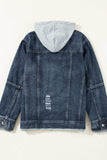 Fake Two-Piece Hooded Zip-Up Denim Jacket - Trendsi - Flyclothing LLC