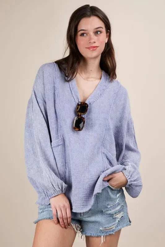 VERY J Plus Size Washed Cotton Gauze Oversized Top - Trendsi - Flyclothing LLC