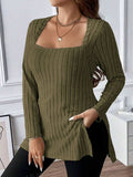 Plus Size Square Neck Long Sleeve Top - Trendsi - Flyclothing LLC