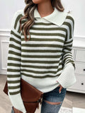 Striped Collared Neck Long Sleeve Sweater - Trendsi - Flyclothing LLC