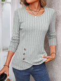 Decorative Button Round Neck Long Sleeve T-Shirt - Trendsi - Flyclothing LLC