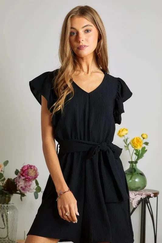 ADORA Ruffle Sleeves Romper with Pockets - Trendsi - Flyclothing LLC