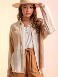 Contrast Button Up Long Sleeve Shirt - Trendsi - Flyclothing LLC