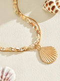18K Gold-Plated Shell Layered Shell Pendant Necklace - Trendsi - Flyclothing LLC