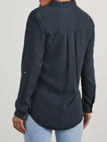 Collared Neck Roll-Tab Sleeve Denim Top - Trendsi - Flyclothing LLC