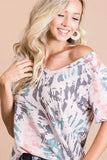 BiBi Tie Dye Print Terry Deep U Neck Top - Trendsi - Flyclothing LLC