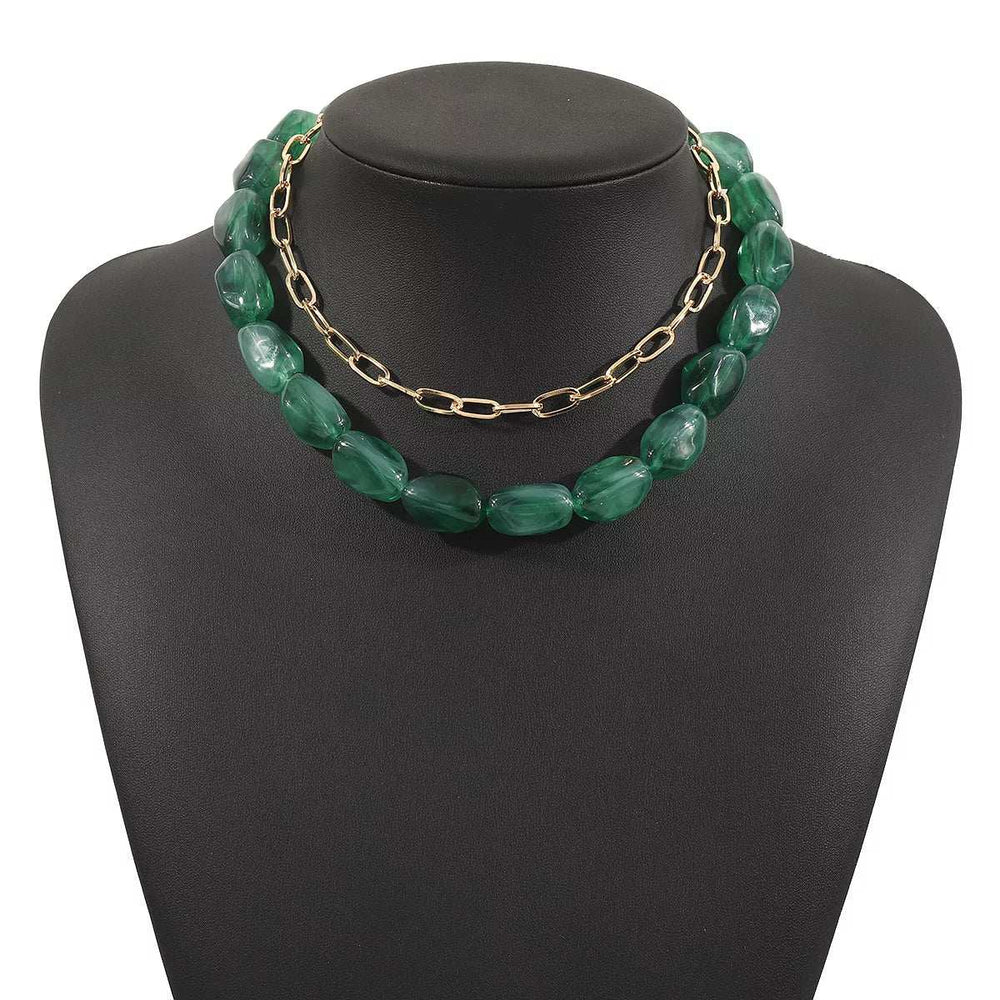 2 Piece Colorful Beaded Chain Necklace - Trendsi - Flyclothing LLC