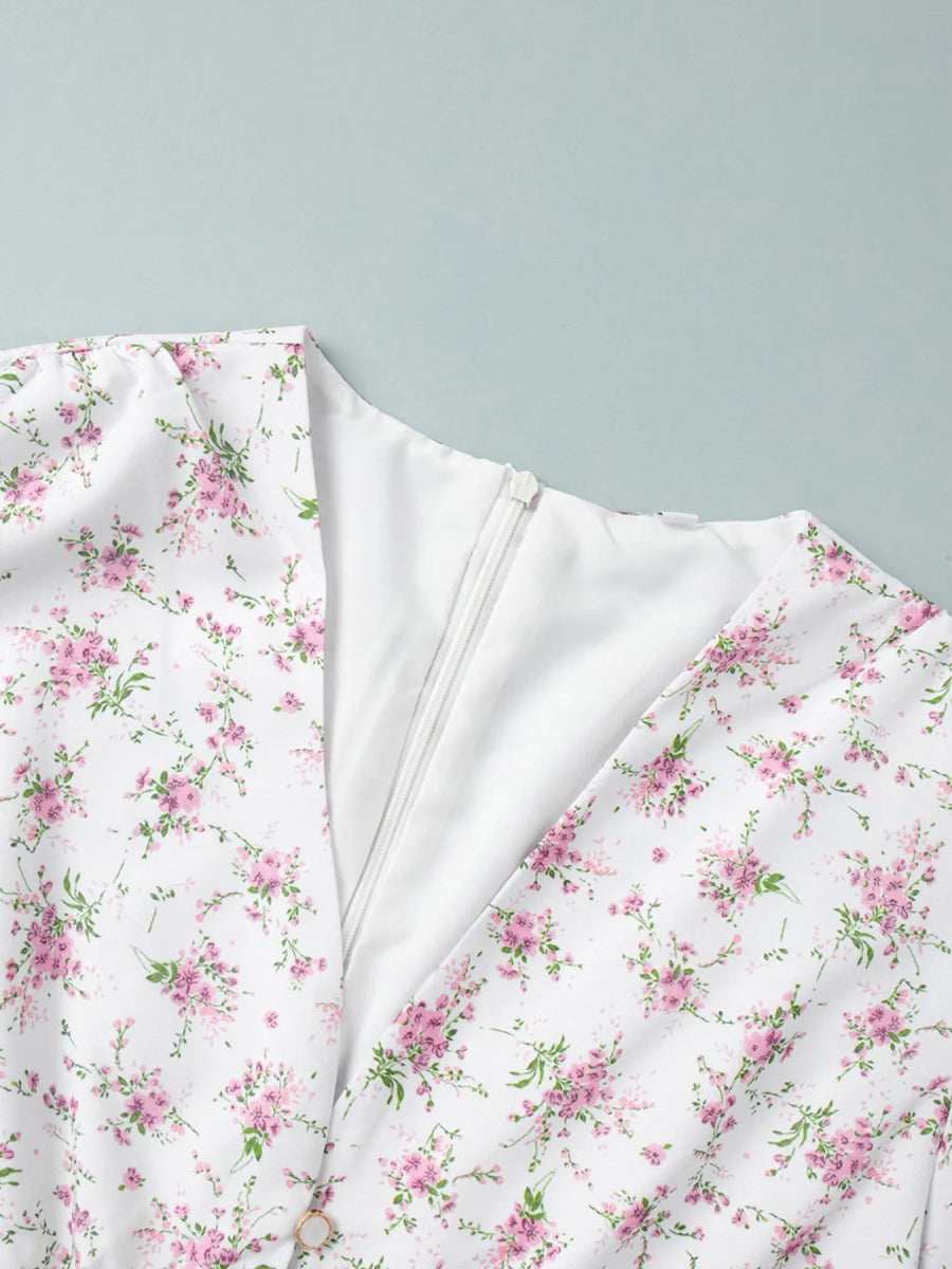 Floral Print Balloon Sleeve Dress - Trendsi - Flyclothing LLC