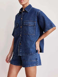 Button Up Short Sleeve Top and Shorts Denim Set - Trendsi - Flyclothing LLC