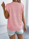 Cable Knit Heart Round Neck Cap Sleeve Knit Top - Trendsi - Flyclothing LLC