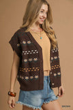 Umgee Button-Down Knit Vest with Floral Pattern - Trendsi - Flyclothing LLC