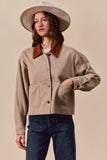 SO ME Cotton Twill Cropped Barn Jacket wtih Collar - Trendsi - Flyclothing LLC
