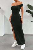 Off Shoulder Slit Maxi Dress - Trendsi - Flyclothing LLC