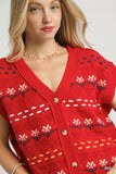 Umgee Button-Down Knit Vest with Floral Pattern - Trendsi - Flyclothing LLC