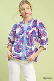 Umgee Paisley Print Button Front Blouse with Scallop Trim Detail - Trendsi - Flyclothing LLC
