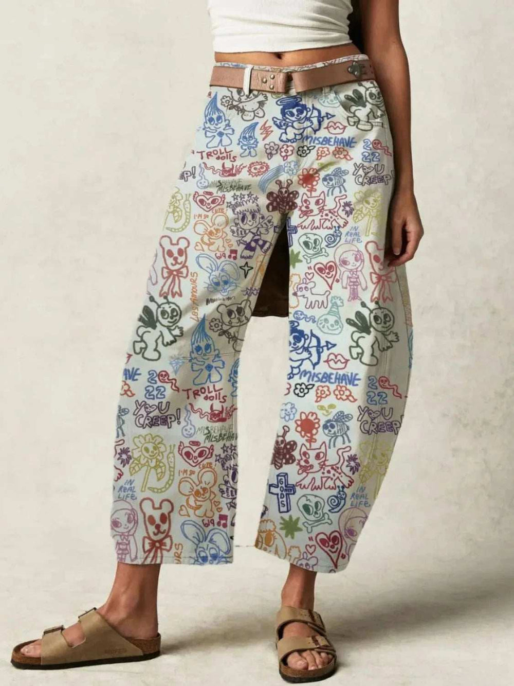 Printed Wide Leg Jeans - Trendsi - Flyclothing LLC
