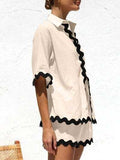 Contrast Trim Half Sleeve Top and Shorts Set - Trendsi - Flyclothing LLC