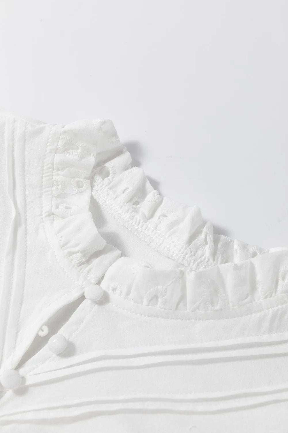 Eyelet Button Up Half Sleeve Blouse - Trendsi - Flyclothing LLC