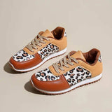 Leopard Round Toe Lace Up Sneakers - Trendsi - Flyclothing LLC