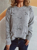 Bow Trim Round Neck Long Sleeve Sweater - Trendsi - Flyclothing LLC