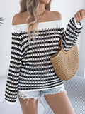 Openwork Striped Off-Shoulder Knit Top - Trendsi - Flyclothing LLC