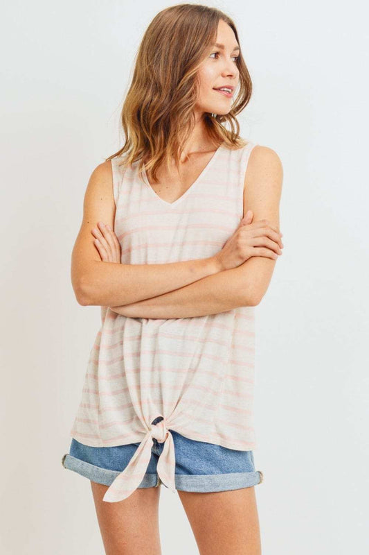 Cotton Bleu by Nu Label Sleeveless Front Tie Striped Top - Trendsi - Flyclothing LLC