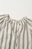 Stripe Frilled Tie Neck Short Sleeve Blouse - Trendsi - Flyclothing LLC