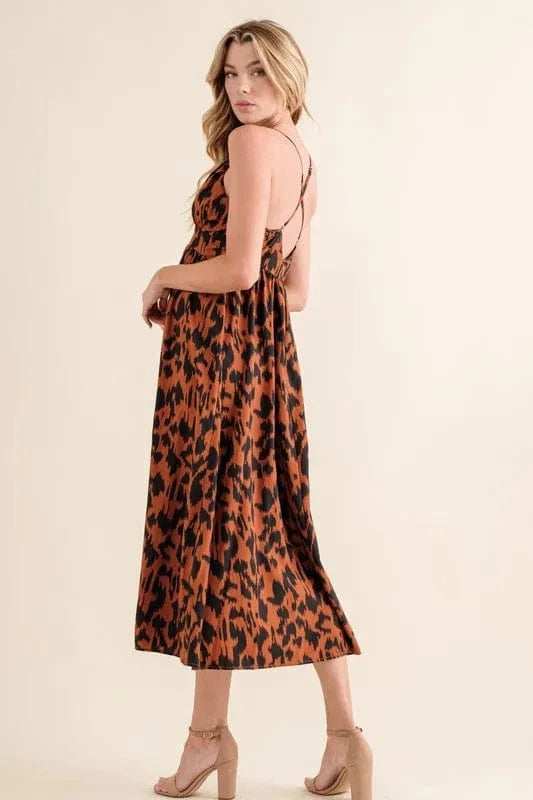 And The Why Leopard Print Plunge Maxi Dress - Trendsi - Flyclothing LLC