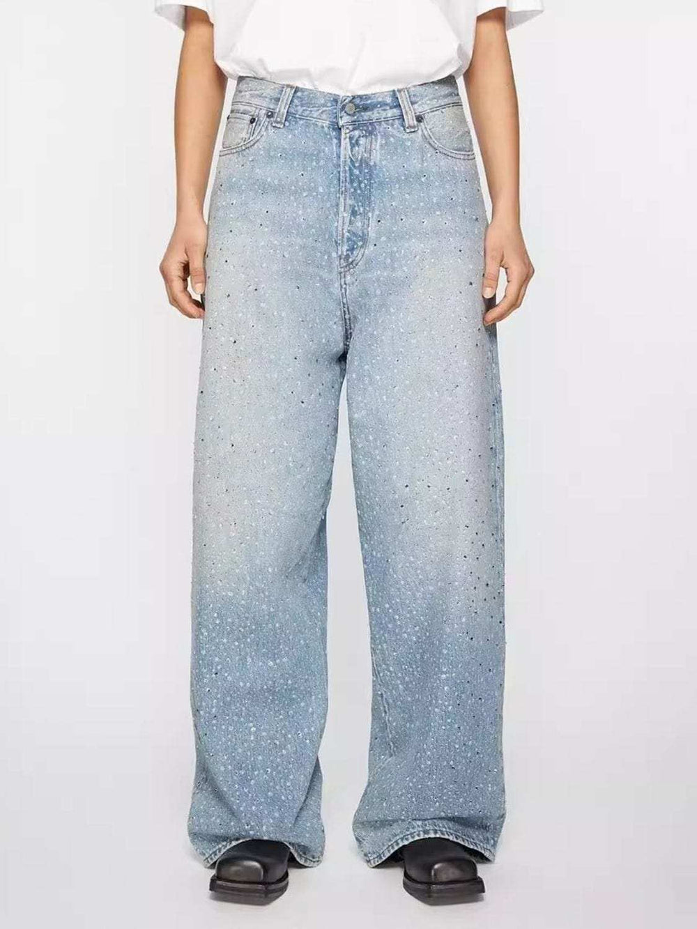 Men's Washed Rhinestone Print Jeans - Trendsi - Flyclothing LLC