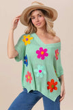 BiBi Flower Patches Dolman Sleeve Lightweight Sweater - Trendsi - Flyclothing LLC