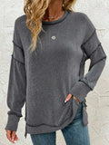 Side Slit Round Neck Dropped Shoulder Sweatshirt - Trendsi - Flyclothing LLC