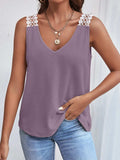 Lace Detail Waffle-Knit V-Neck Tank - Trendsi - Flyclothing LLC