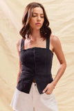 SO ME Button Down Sleeveless Game Day Fitted Denim Top - Trendsi - Flyclothing LLC