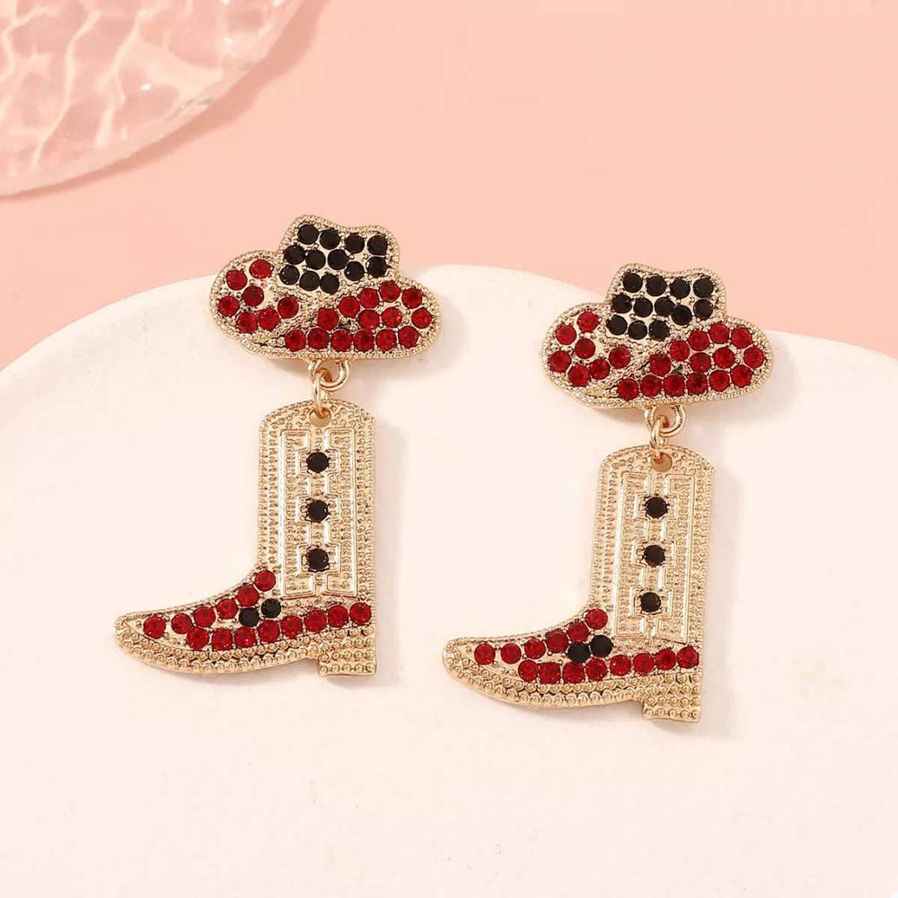 Rhinestone Cowboy Boot Dangle Earrings - Trendsi - Flyclothing LLC