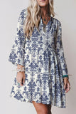 Printed Long Sleeve Tiered Mini Dress - Trendsi - Flyclothing LLC