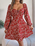 Printed Sweetheart Neck Balloon Sleeve Mini Dress - Trendsi - Flyclothing LLC
