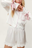 Basic Bae Tied Cuff Collared Neck Top and Frill Shorts Lounge Set - Trendsi - Flyclothing LLC