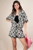 VERY J Plus Size Tropical Printed Shirt Top & Shorts Set - Trendsi - Flyclothing LLC