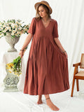 Plus Size V-Neck Flutter Sleeve Midi Dress - Trendsi - Flyclothing LLC