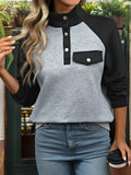 Contrast Textured Long Sleeve Sweatshirt - Trendsi - Flyclothing LLC