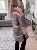 Color Block Striped Side Slit Open Front Cardigan - Trendsi - Flyclothing LLC