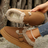 Fuzzy Trim Buckle Platform Slippers - Trendsi - Flyclothing LLC