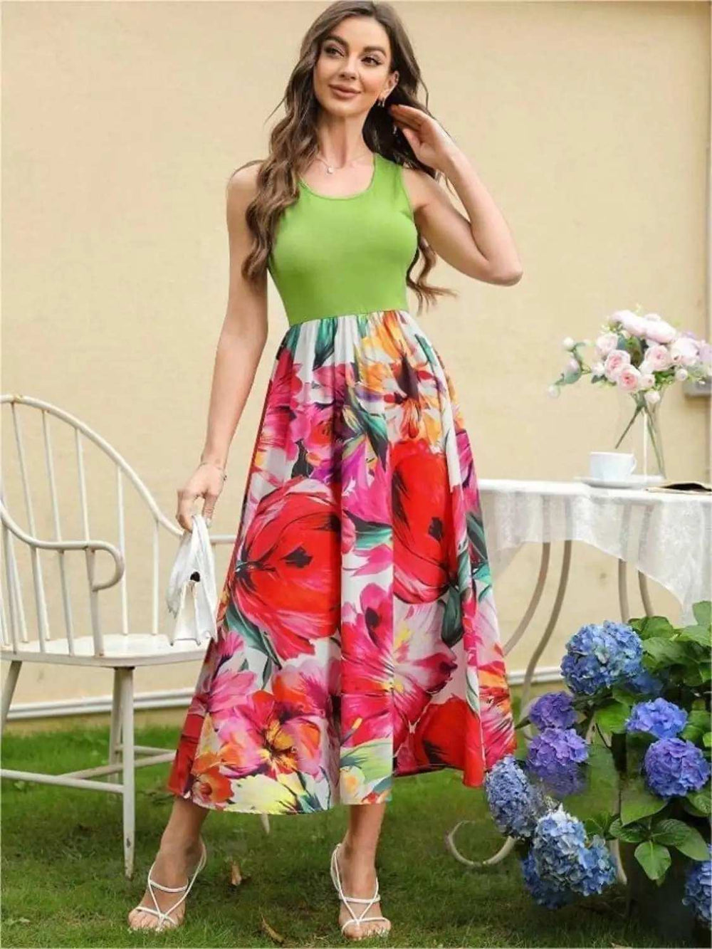 Printed Round Neck Sleeveless Dress - Trendsi - Flyclothing LLC