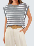 Florira Striped Round Neck Cap Sleeve T-Shirt - Trendsi - Flyclothing LLC