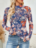 Floral Mock Neck Long Sleeve Top - Trendsi - Flyclothing LLC