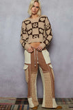 POL V-Neck Heart Pattern Checkered Sweater - Trendsi - Flyclothing LLC