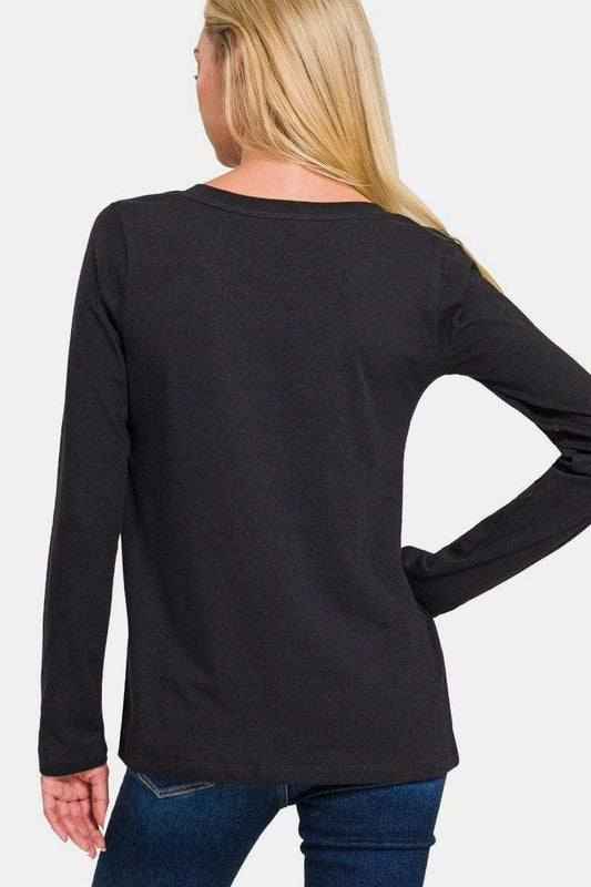 Zenana Full Size V-Neck Long Sleeve T-Shirt - Trendsi - Flyclothing LLC